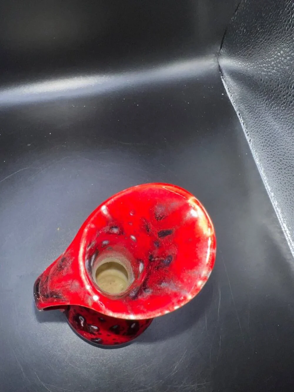 Vintage Red Black Ceramic Drip Glaze Pitcher Vase 8.5”Tall Retro Mid century ewe